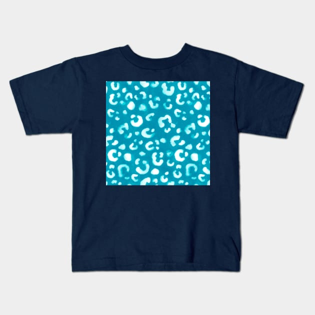 Teal Handmade Leopard Texture Kids T-Shirt by Carolina Díaz